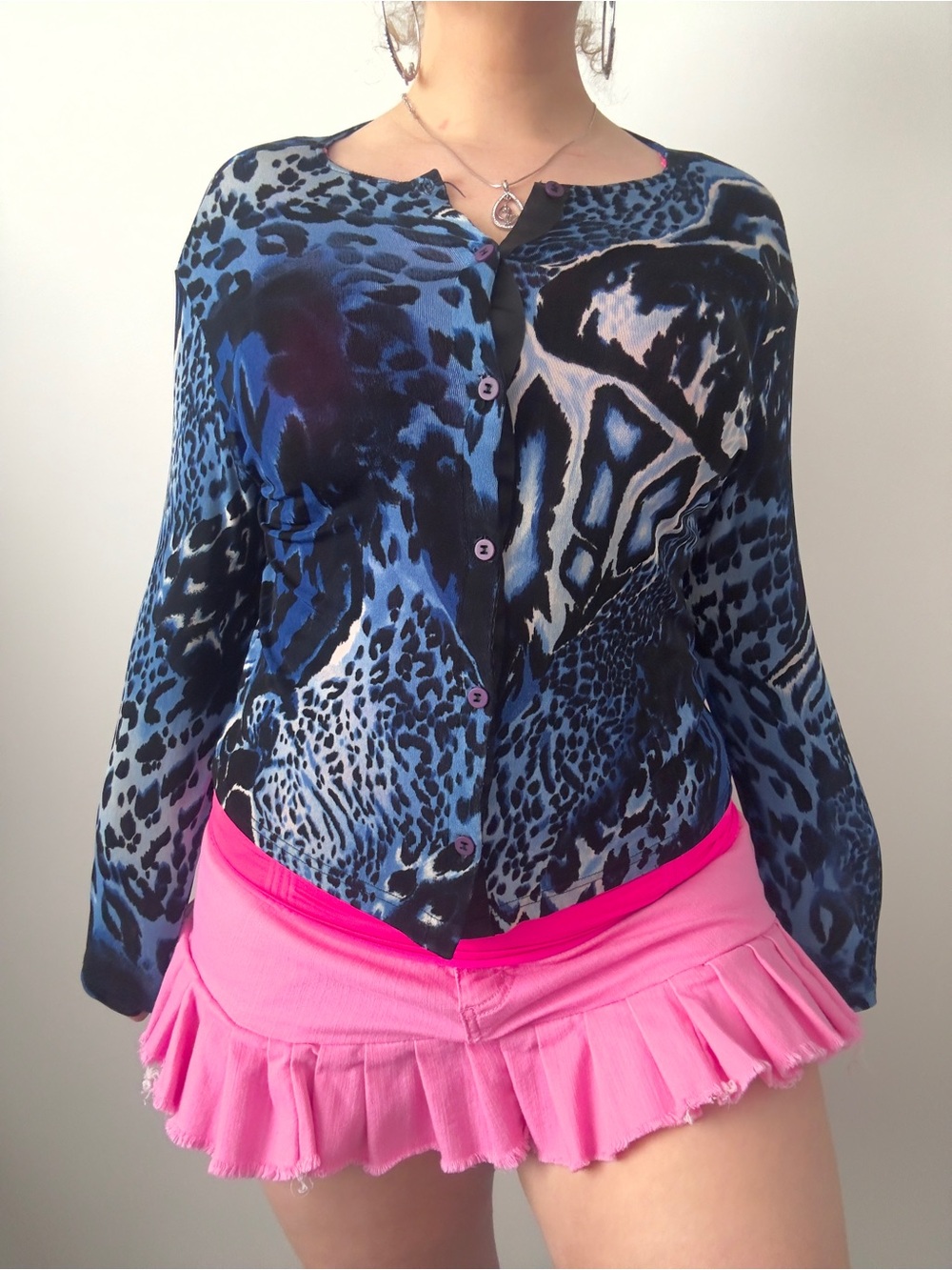 vintage blue leopard print cardigan